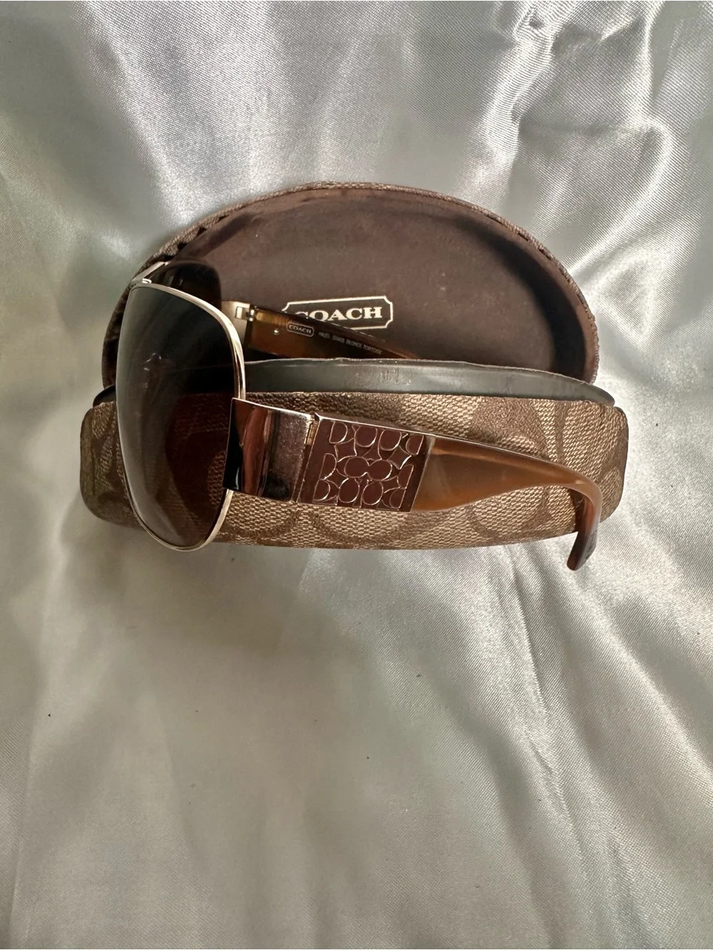 Coach Brown Gradient Shield Sunglasses with Gold Accents